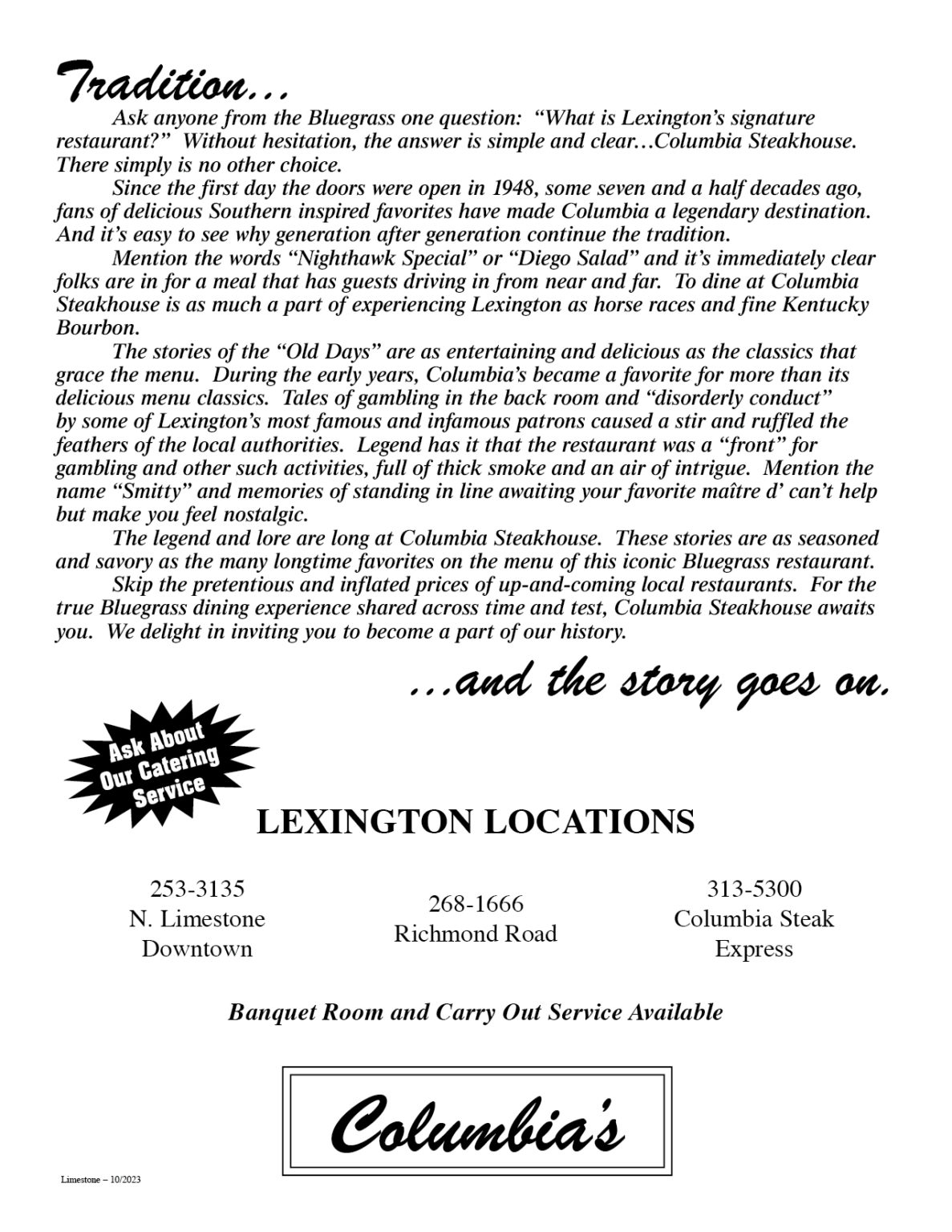 Limestone Menu